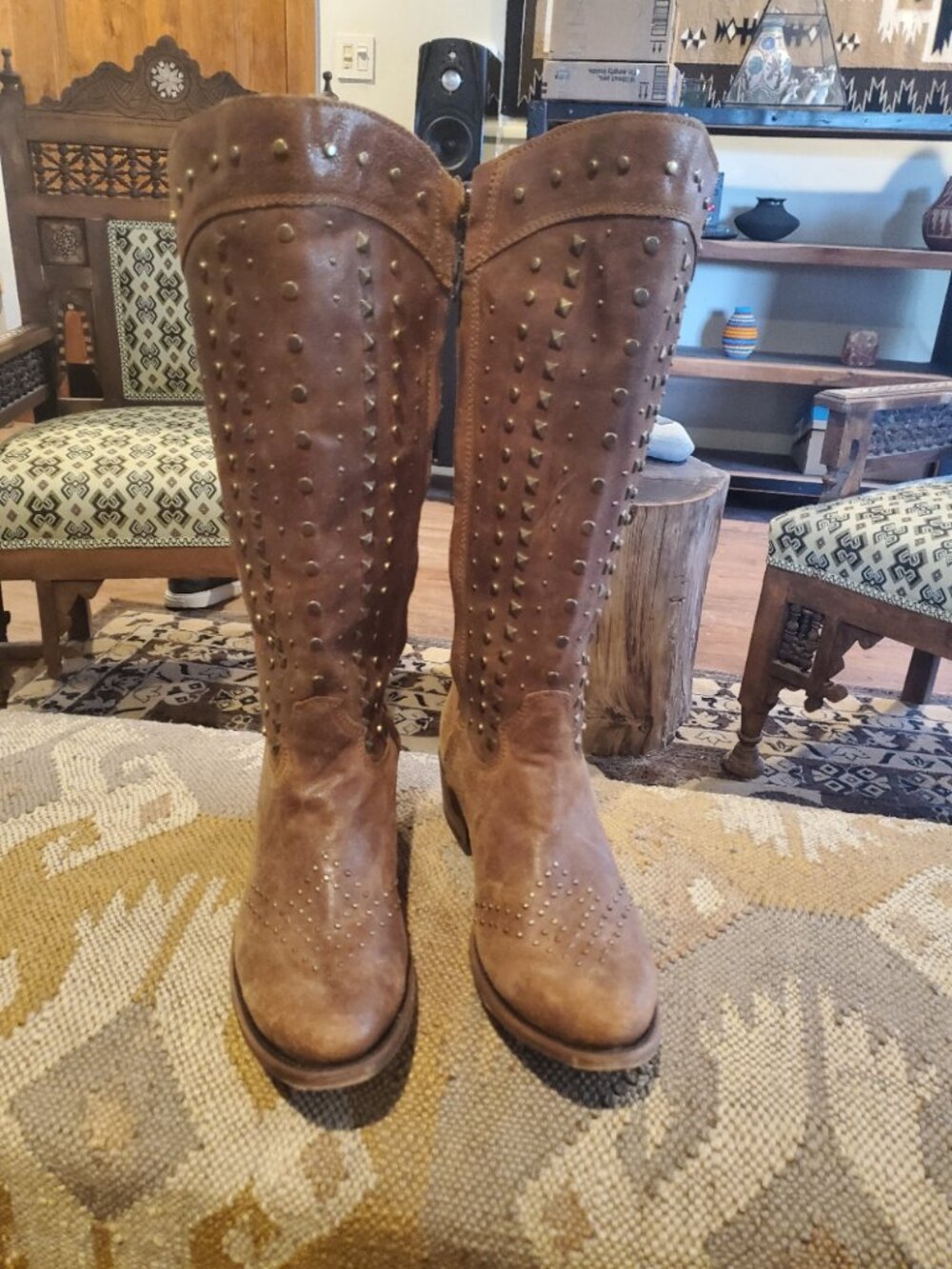 Vintage Western Leather, Studded Boots - image 1